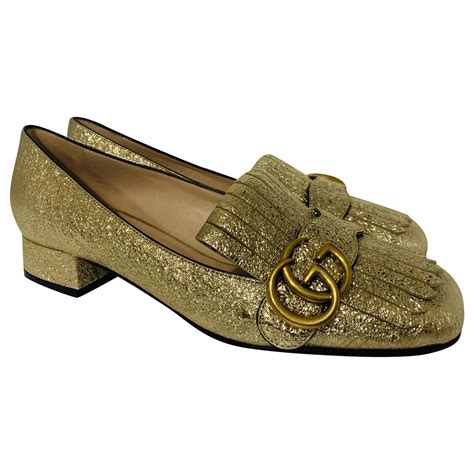 gucci gold shoes men's|gucci marmont flats gold.